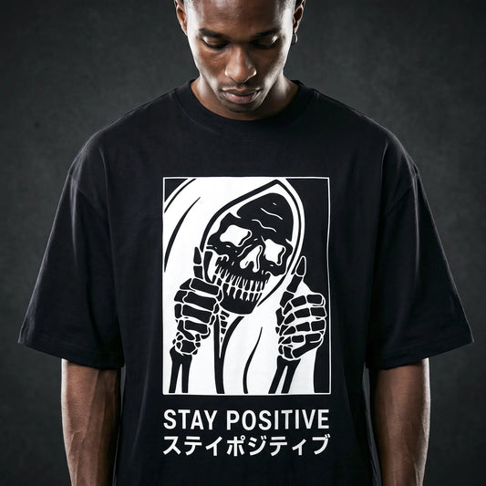 Camiseta Oversized Stay Positive Masculina Preto