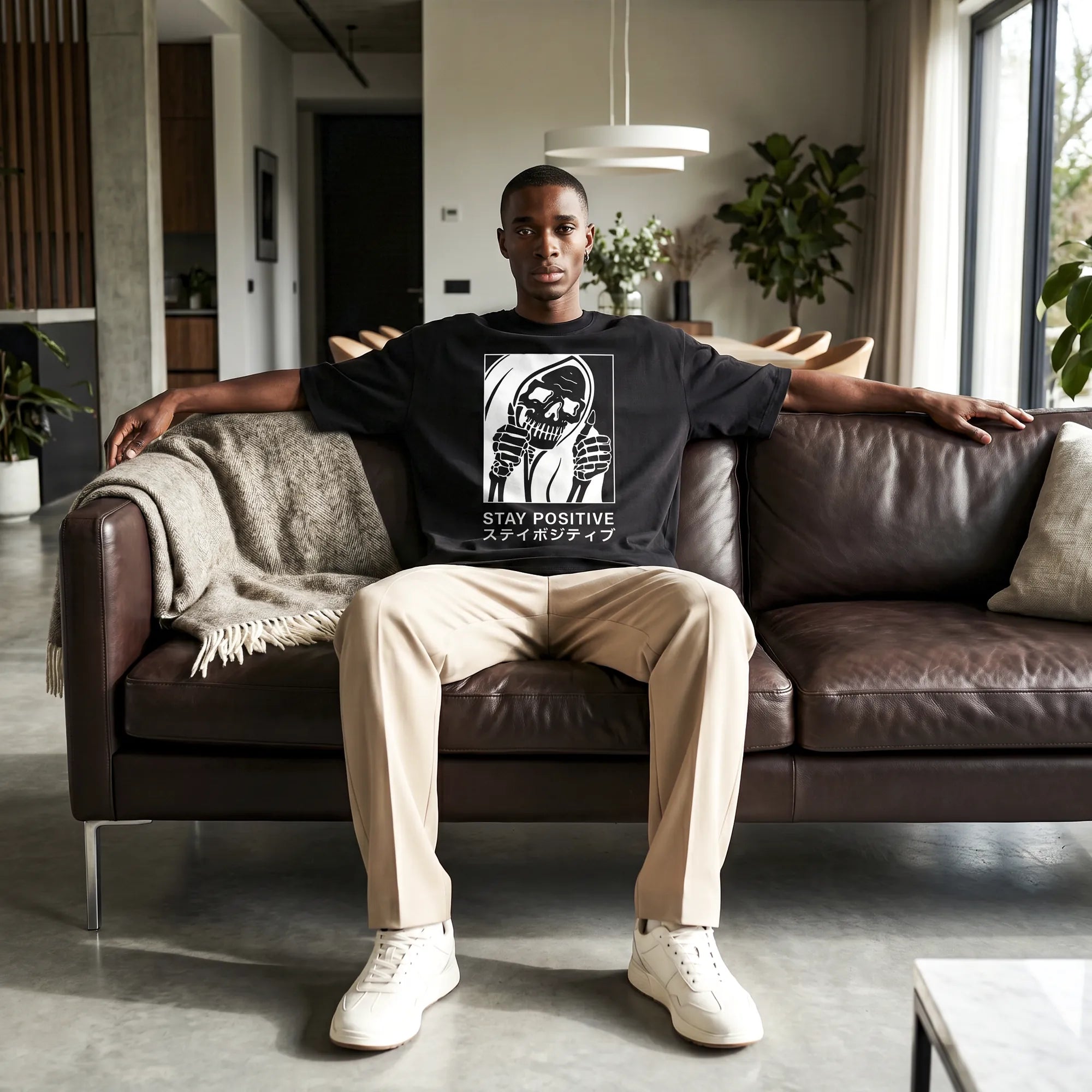 Camiseta Oversized Stay Positive Masculina Preto
