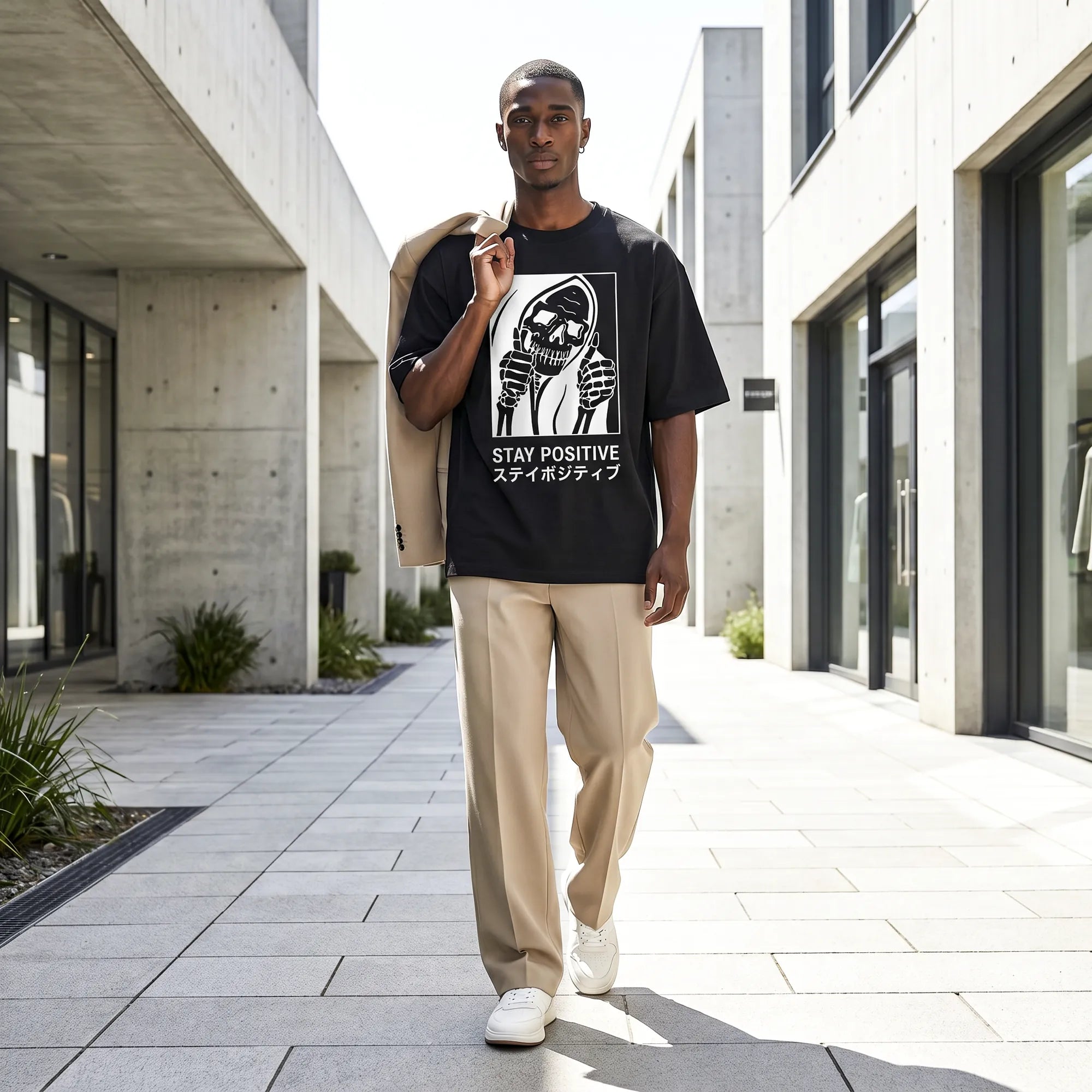 Camiseta Oversized Stay Positive Masculina Preto