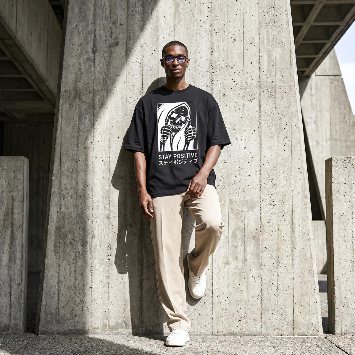 Camiseta Oversized Stay Positive Masculina Preto