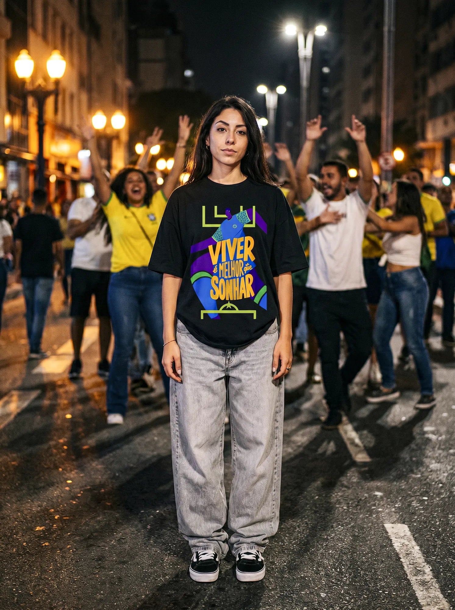 Camiseta Oversized Viver é melhor que sonhar Feminina Preto