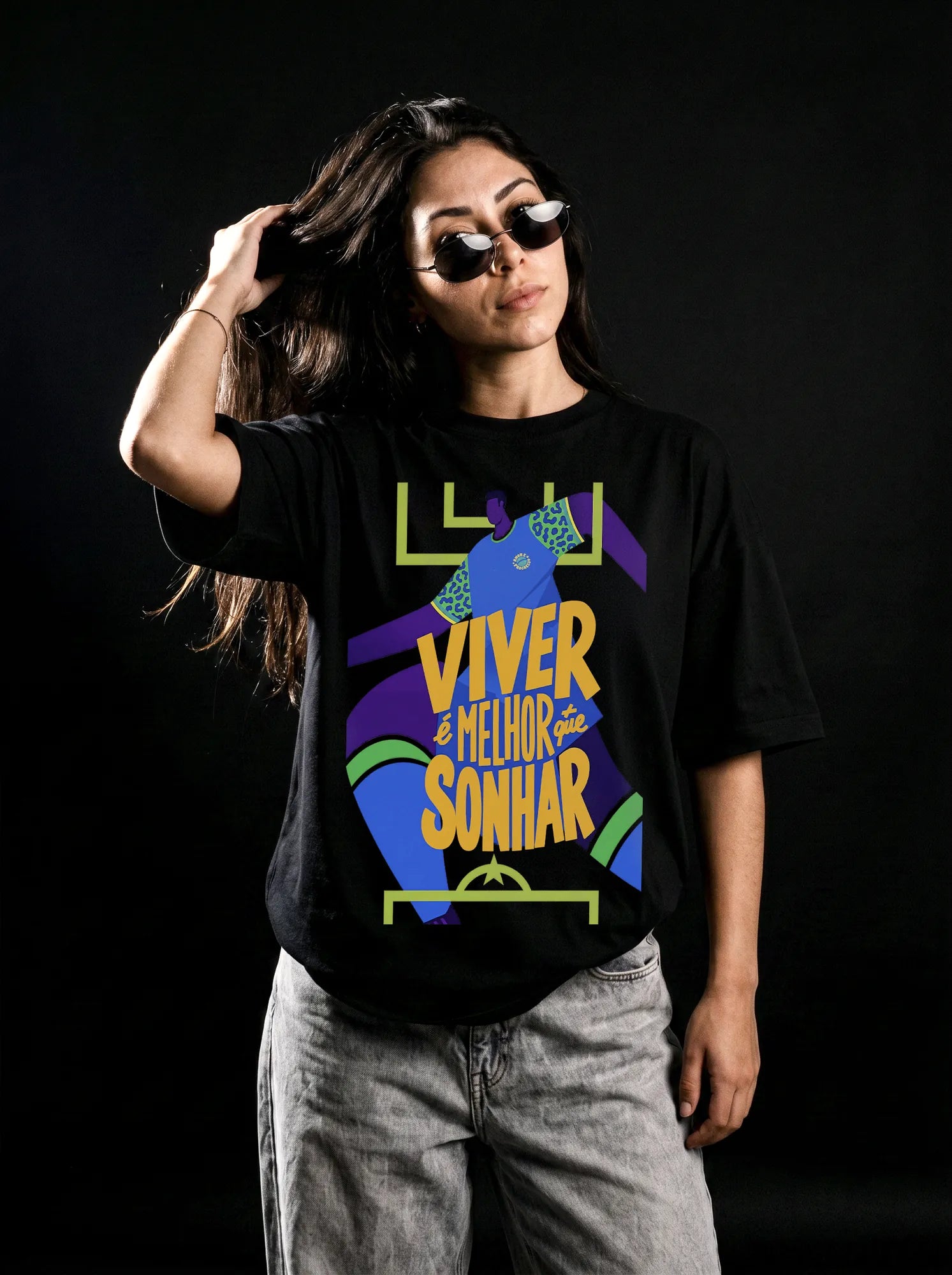 Camiseta Oversized Viver é melhor que sonhar Feminina Preto