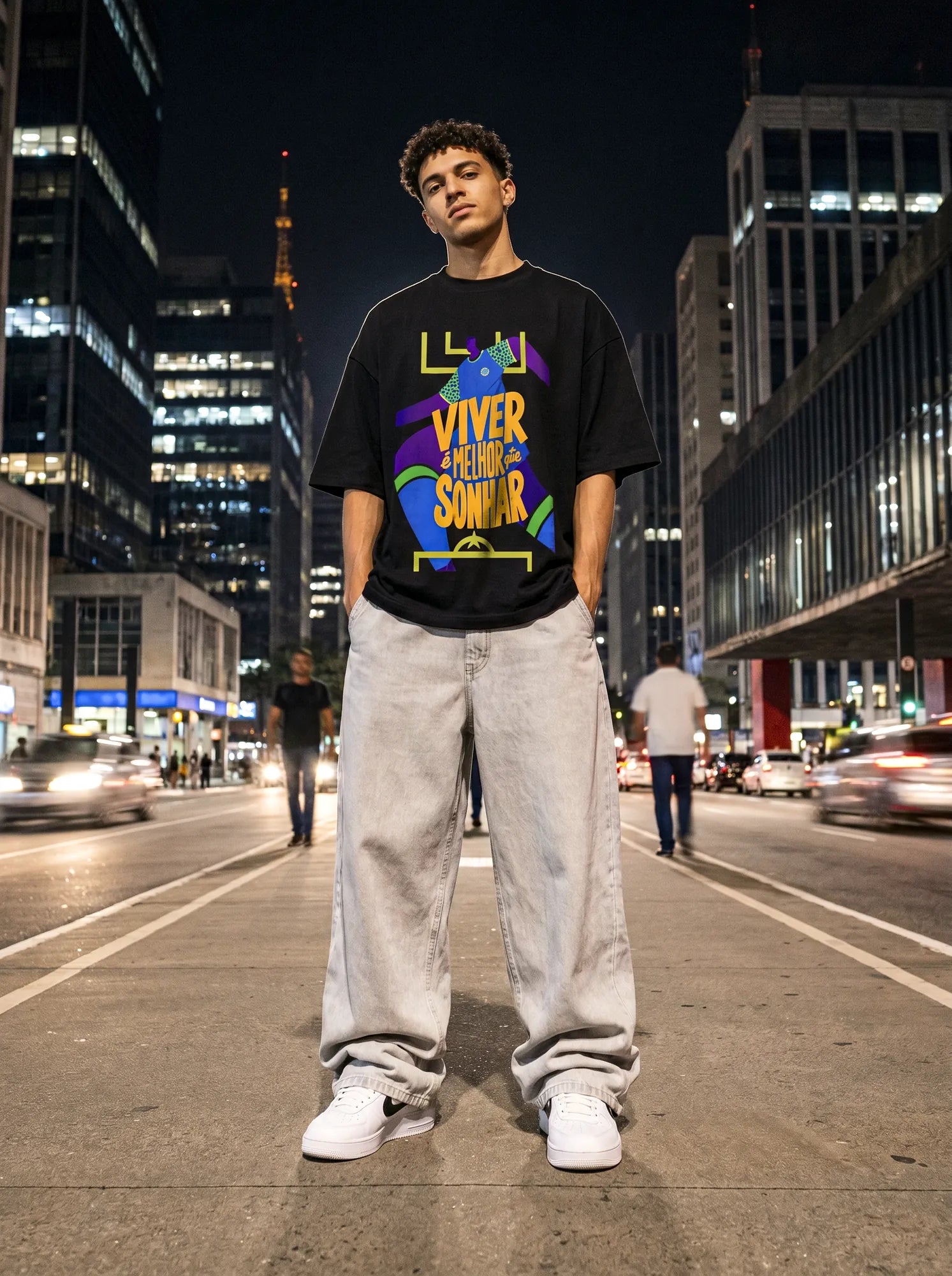 Camiseta Oversized Viver é melhor que sonhar Masculina Preto